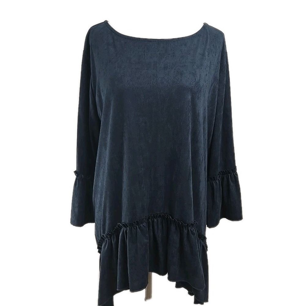 TRU LUXE Jeans Allure Blue Faux Suede 3/4 Sleeve Tunic Top Size XL